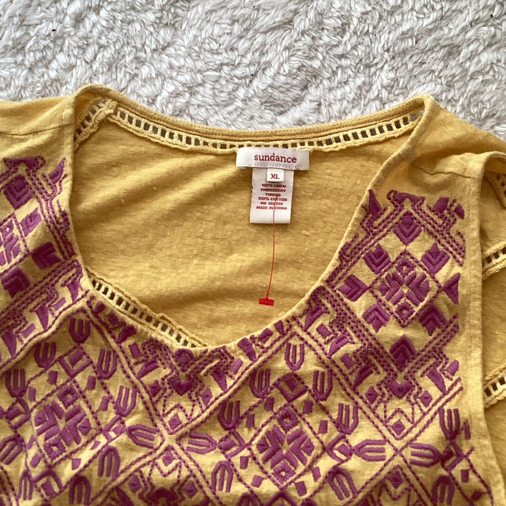 Sundance Yellow Tank Top with Purple Embroidery - Picture 2 of 4
